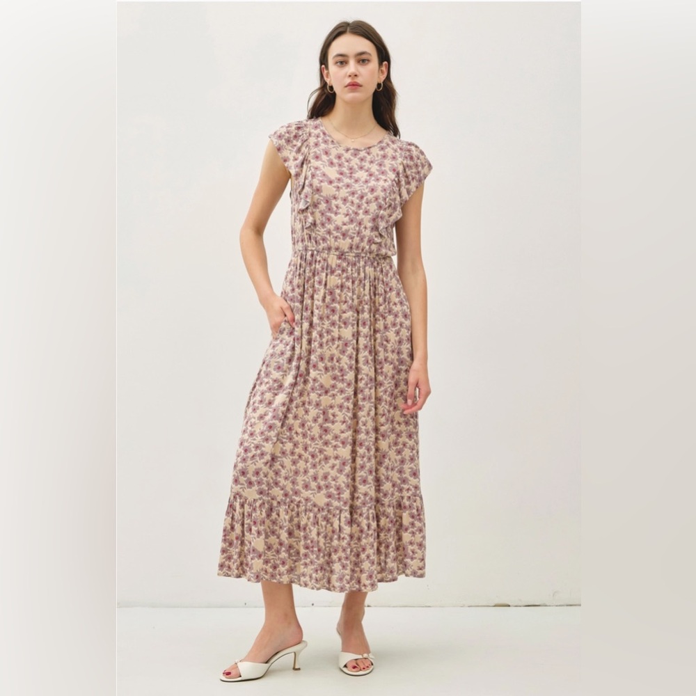 NWT Floral Ruffle Sleeve Midi Dress Women’s Size Small